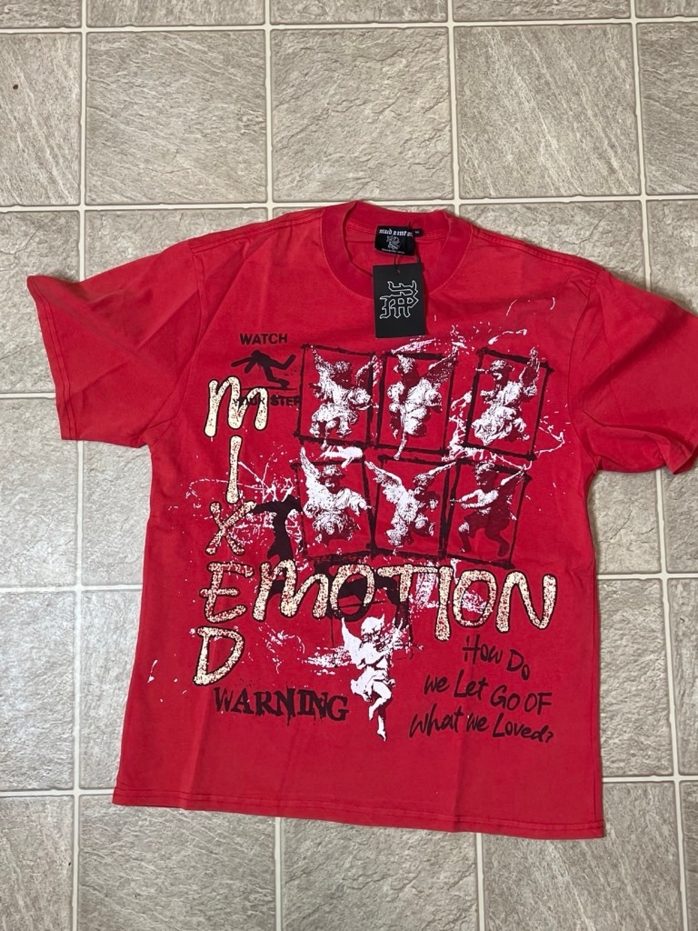 Men's Red Short Sleeve Graphic Tee by H&M - 'Mixed Emotion' Print